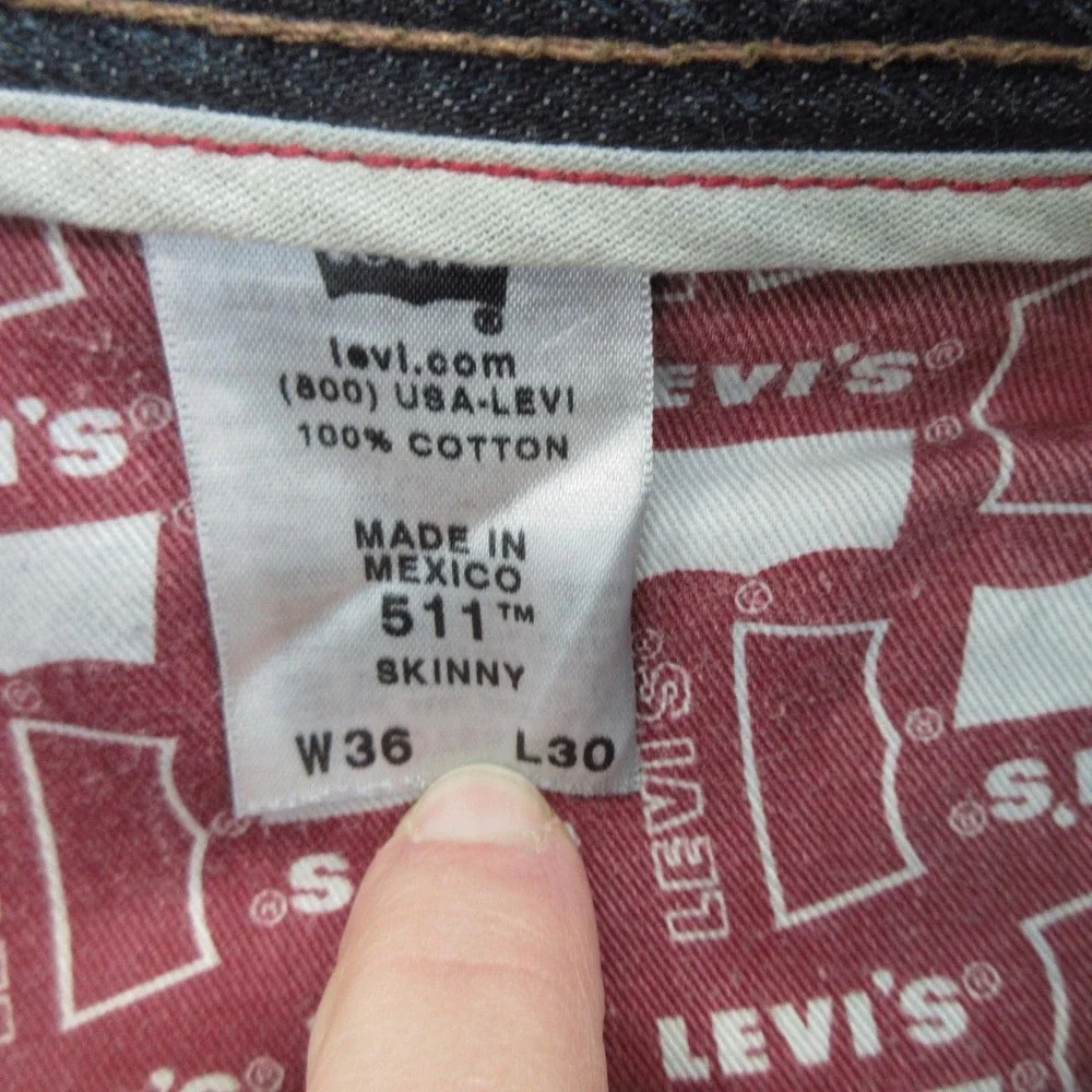 Levis 511 Jeans Mens 36x30 Blue Medium Wash Skinny Fit Denim Cotton Casual Pants
